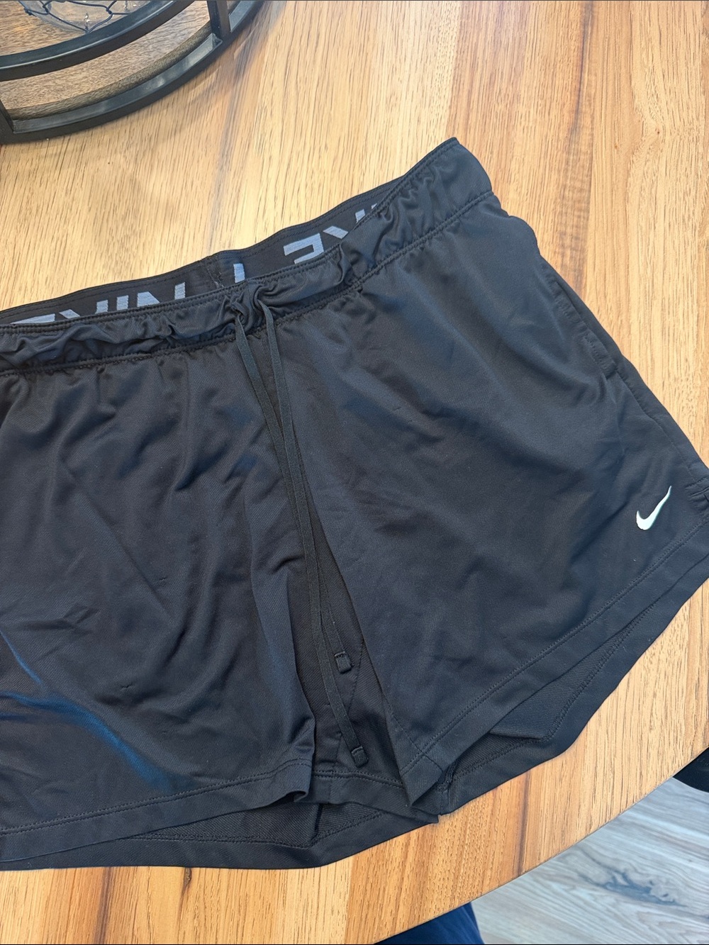 Nike Black Womens  Lightweight Athletic Shorts with White Swoosh